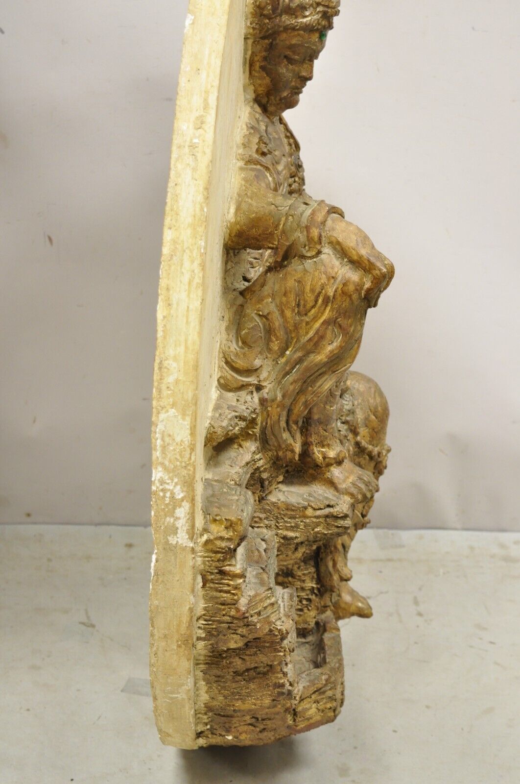 Large Vintage Fiberglass Kuan Shih Yin Buddha Relief Round Wall Art Sculpture