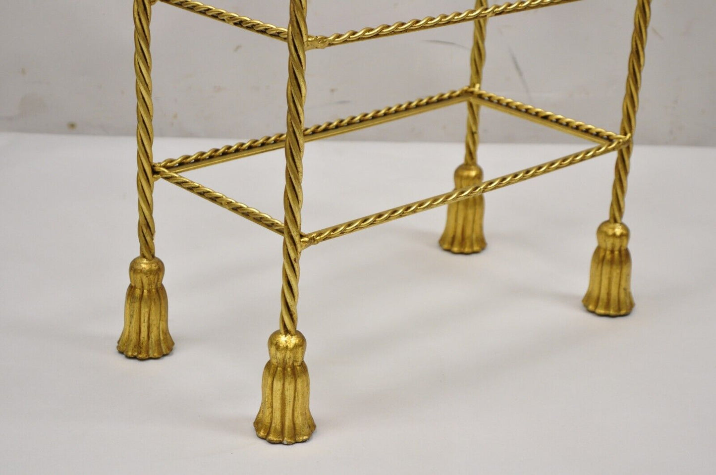 Italian Hollywood Regency Gold Gilt Iron 3 Tier Shelf Small Display Stand (A)