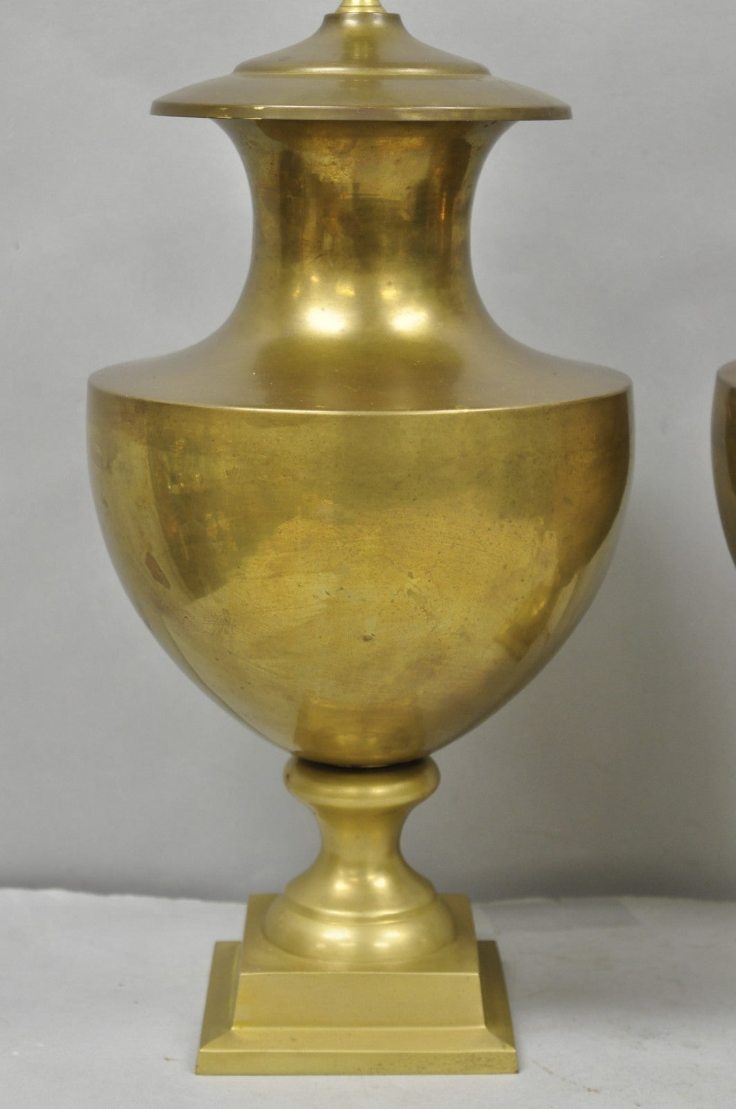Vintage Hollywood Regency Patinated Brass Jardiniere Urn Table Lamps - a Pair