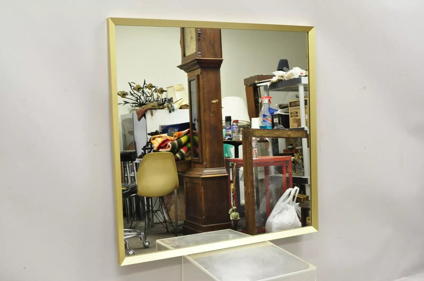 Vintage Friedman Brothers Brass Frame Modernist 38" Square Modern Wall Mirror
