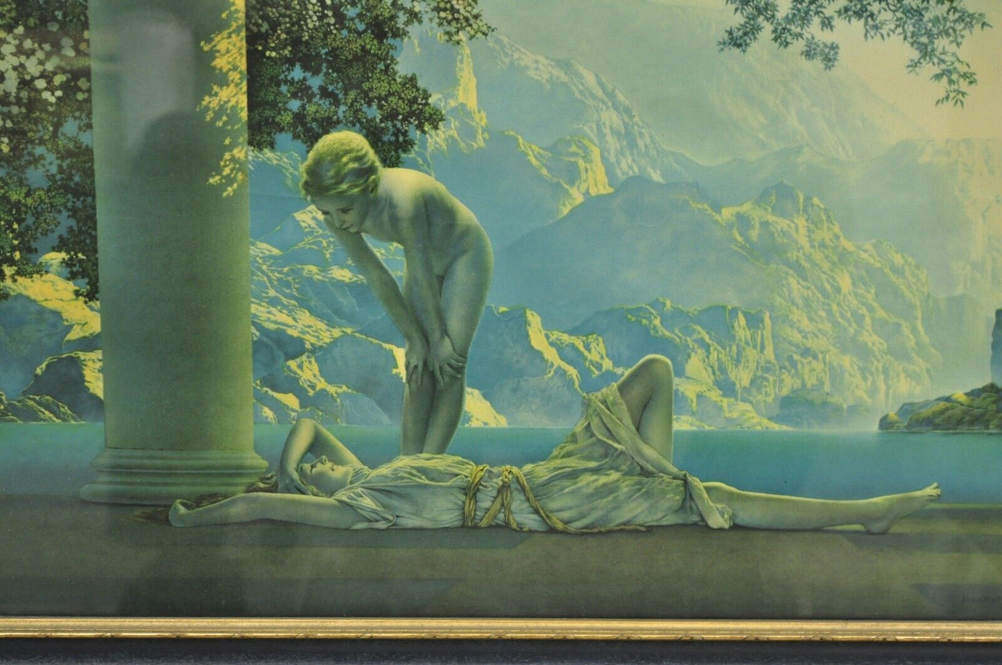 Antique Maxfield Parrish Framed Lithograph Print "Daybreak" House of Art NY 5484