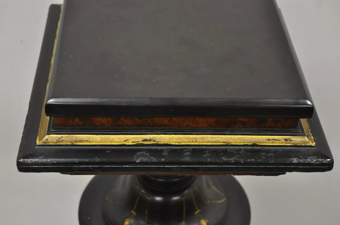 Antique Victorian Aesthetic Movement Ebonized Marble Top Pedestal Bust Stand