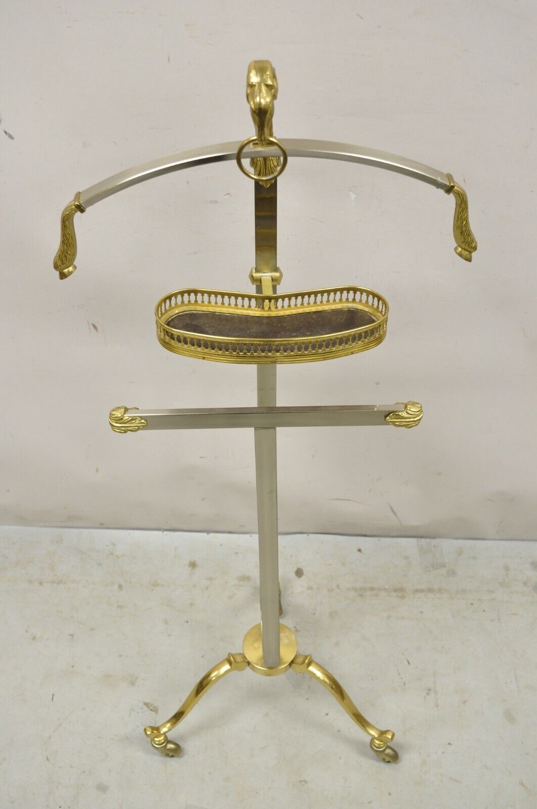 Vintage Italian Brass and Brushed Steel Rams Head & Hoof Clothing Valet