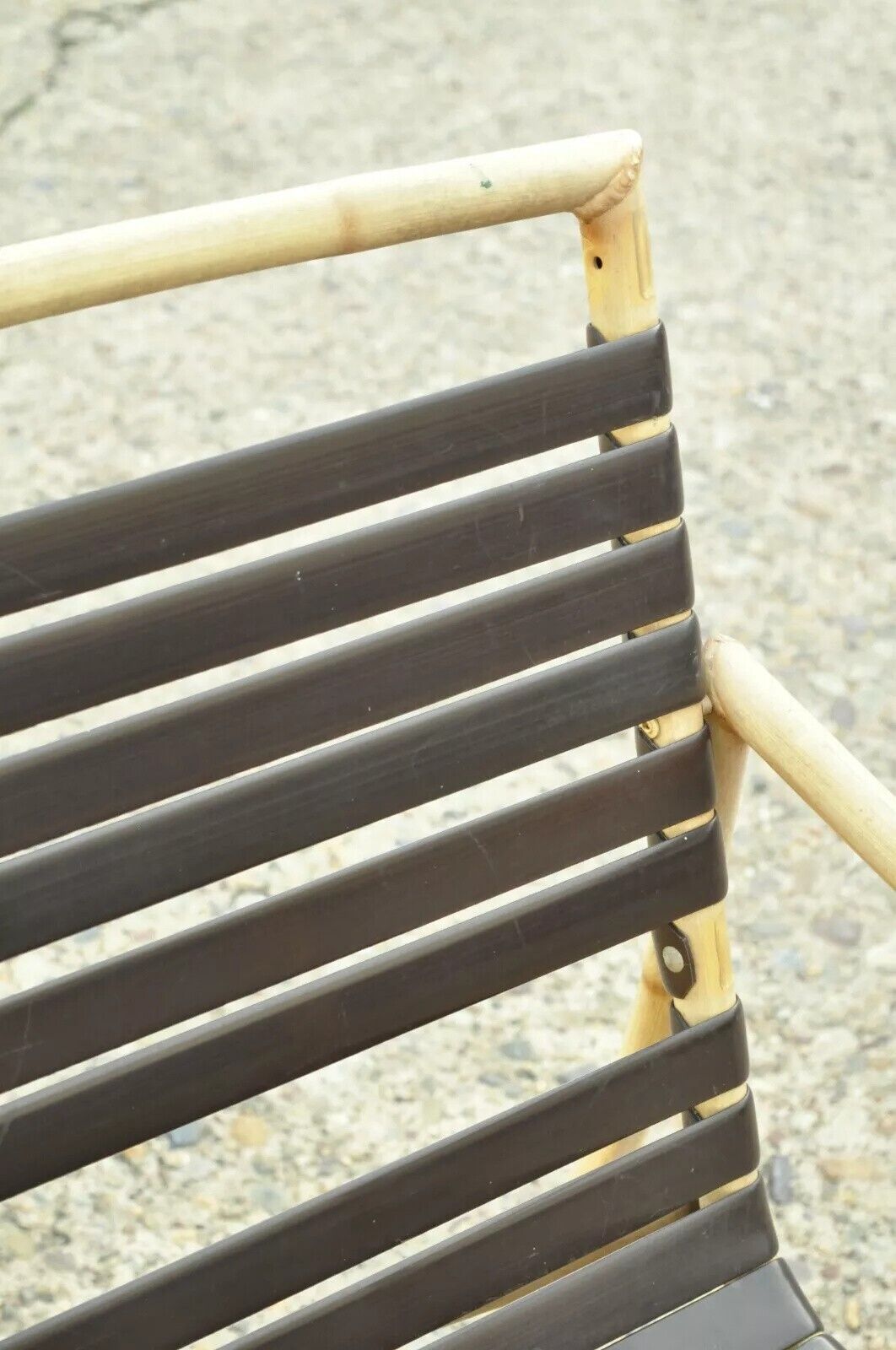 Faux Bamboo Chinese Chippendale Aluminum Vinyl Strap Pool Arm Chairs - a Pair
