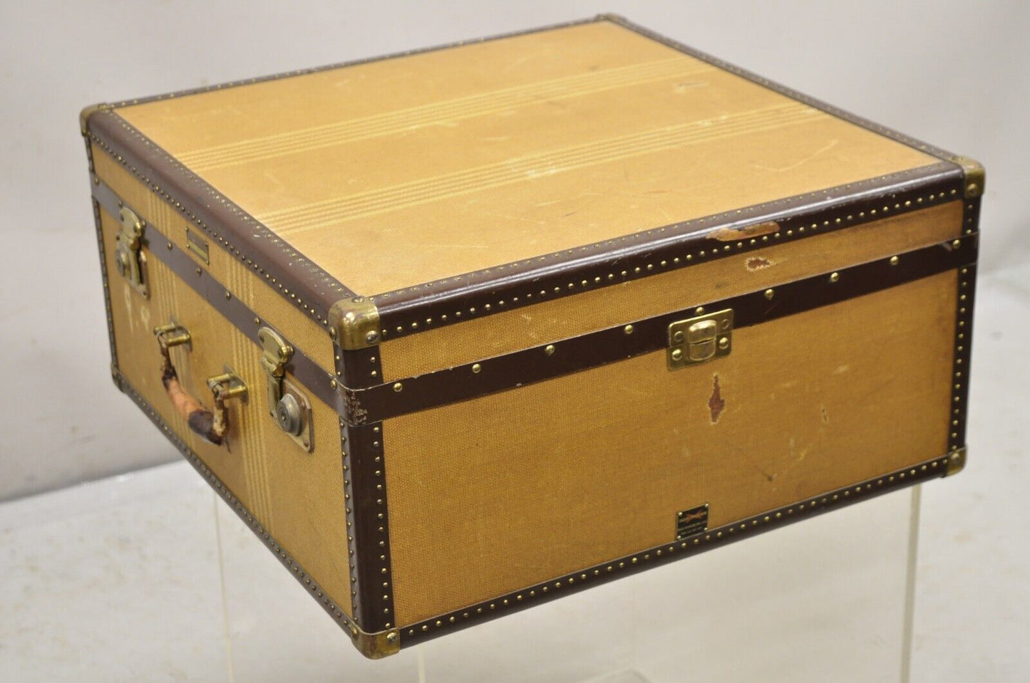 Vintage Hartmann Trunk Co Pathfinder Imperial Canvas Suitcase Luggage Hat Trunk