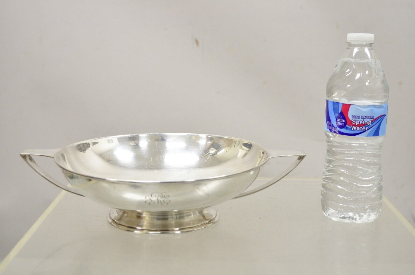 L.B.S. Co. English Sheffield Round Silver Plated Twin Handle Shallow Bowl Dish