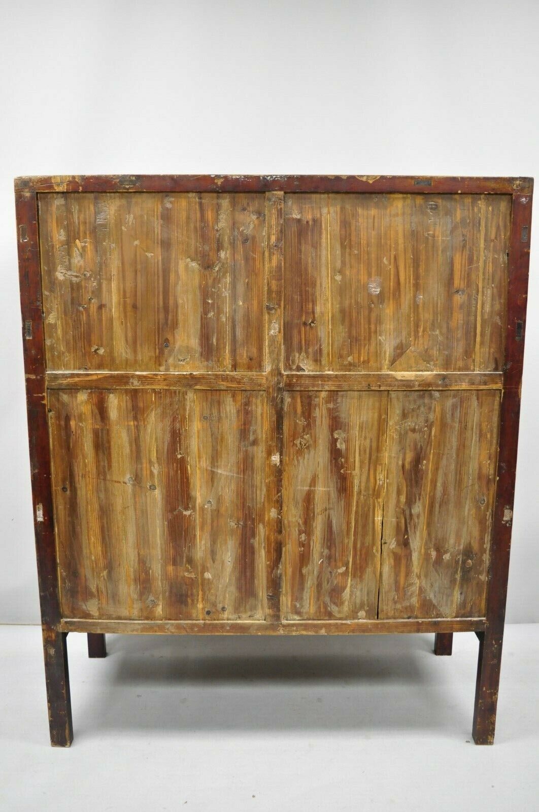 Antique Asian Red Lacquer Oriental Chinese Marriage Wedding Cabinet Wardrobe