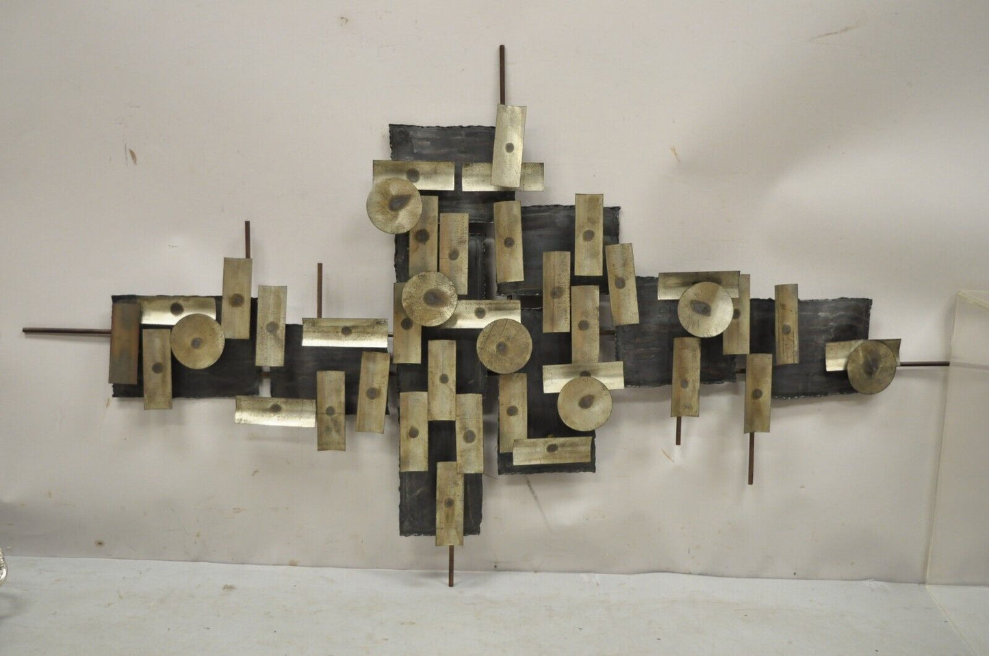 Mid Century Modern Brutalist Steel Metal 48" Wall Sculpture after Curtis Jere