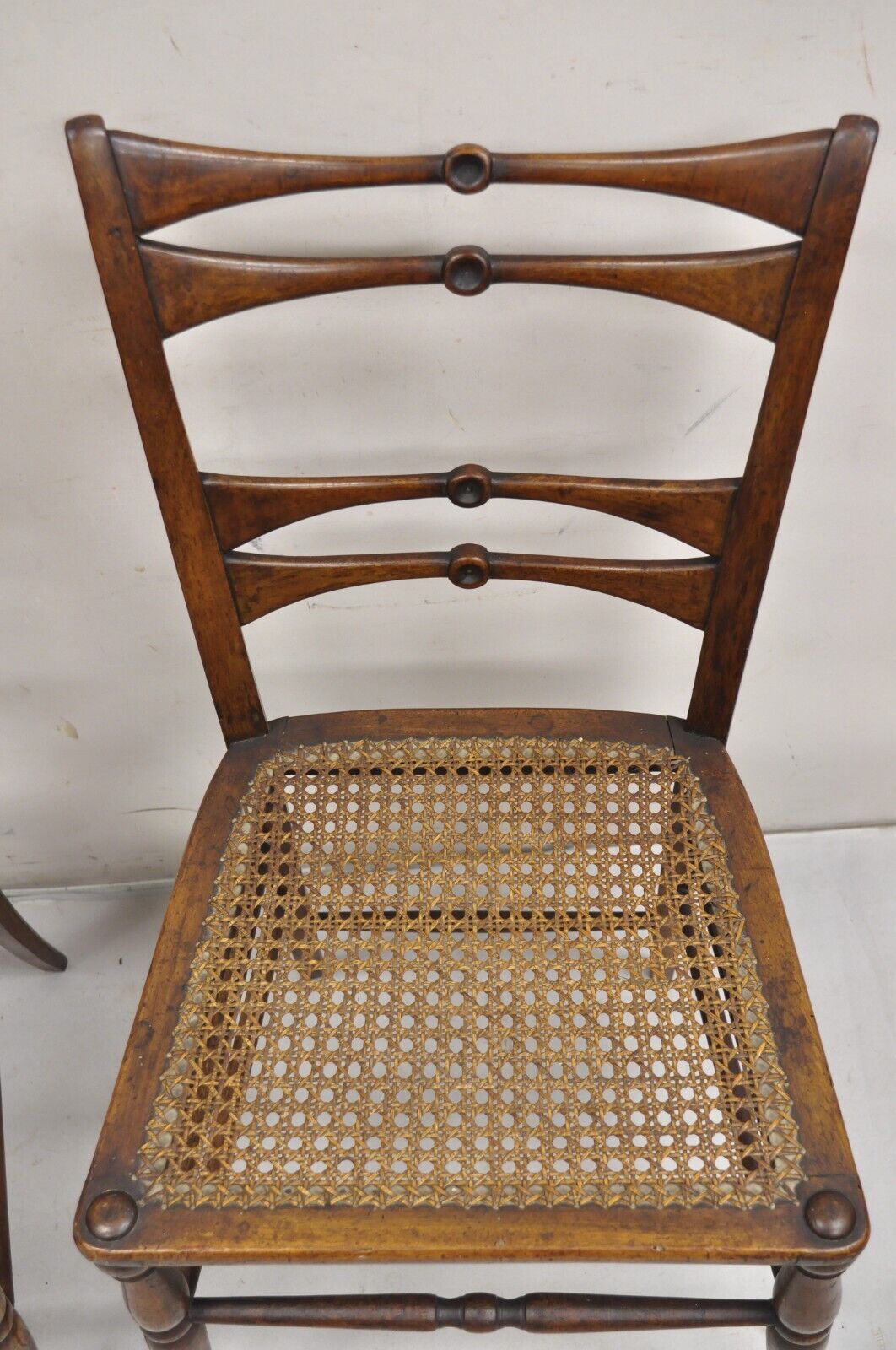 Antique Italian Biedermeier Arts & Crafts Walnut Bowtie Chiavari Side Chair Pair