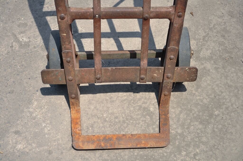 Antique Industrial Steampunk Distressed Iron & Wood Rolling Hand Truck Cart