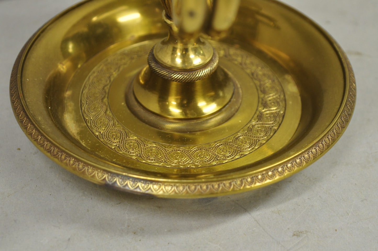 French Country Empire Brass Trumpet Arm Red Tole Shade Bouillotte Desk Lamp