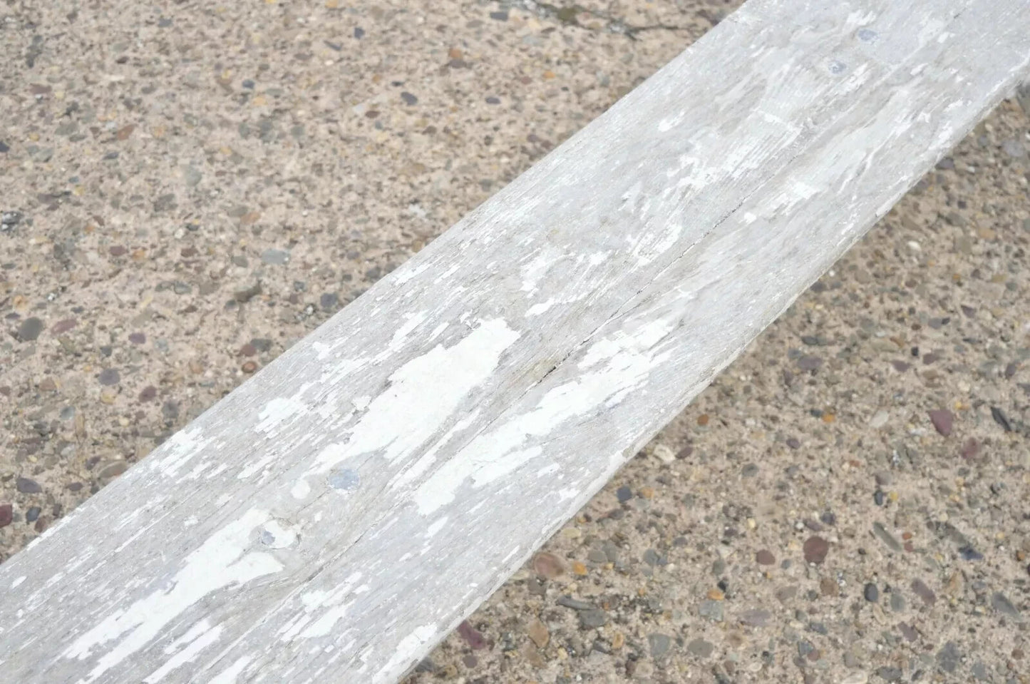 Antique French Industrial 94" Long White Distress Paint Wrought Iron Wood Bench
