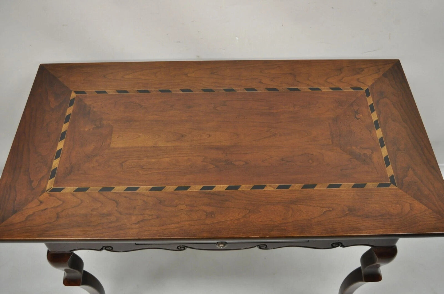 Vintage Baker French Provincial Cherry Wood Inlaid Console Table Writing Desk