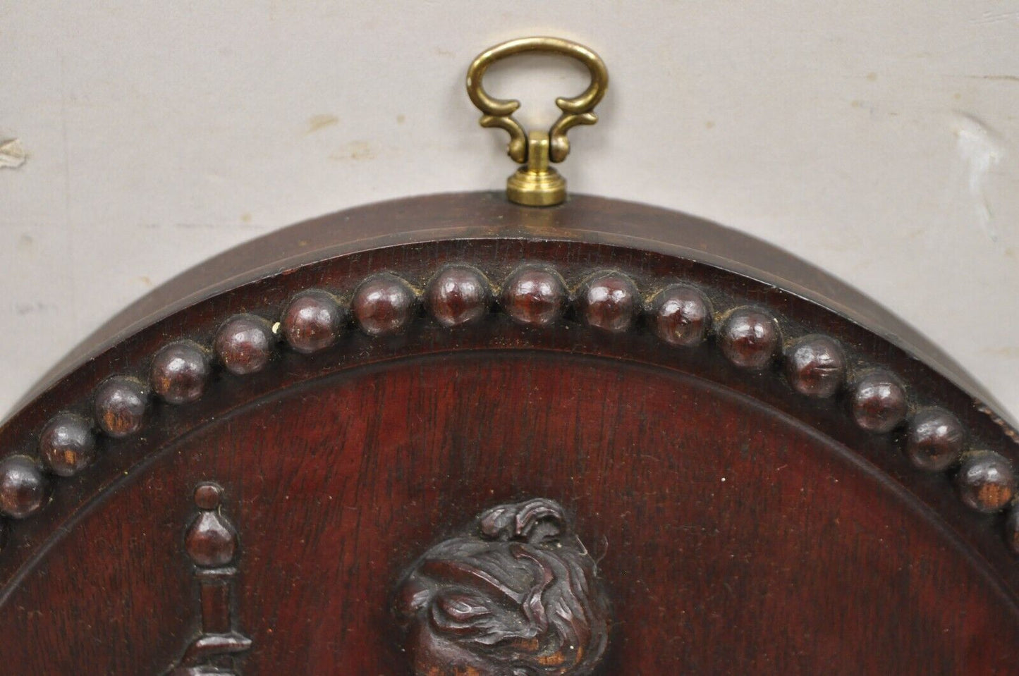 Antique Classical Oval Carved Mahogany Figural Goddess Wall Sculpture Plaque