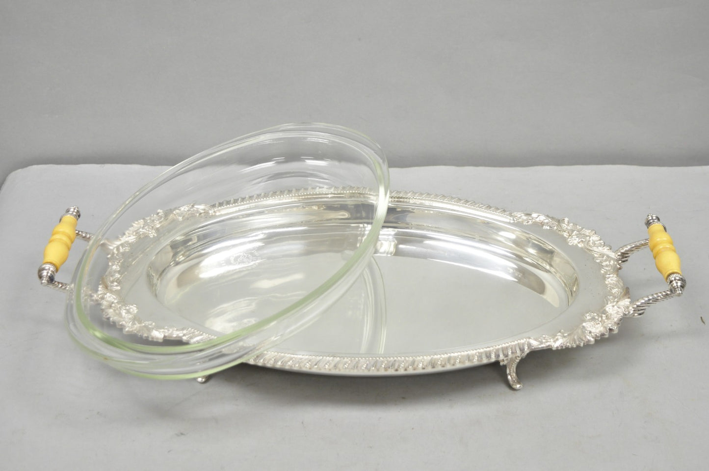 Antique Crown Silver Victorian Silver Plated Large Footed Serving Dish Platter