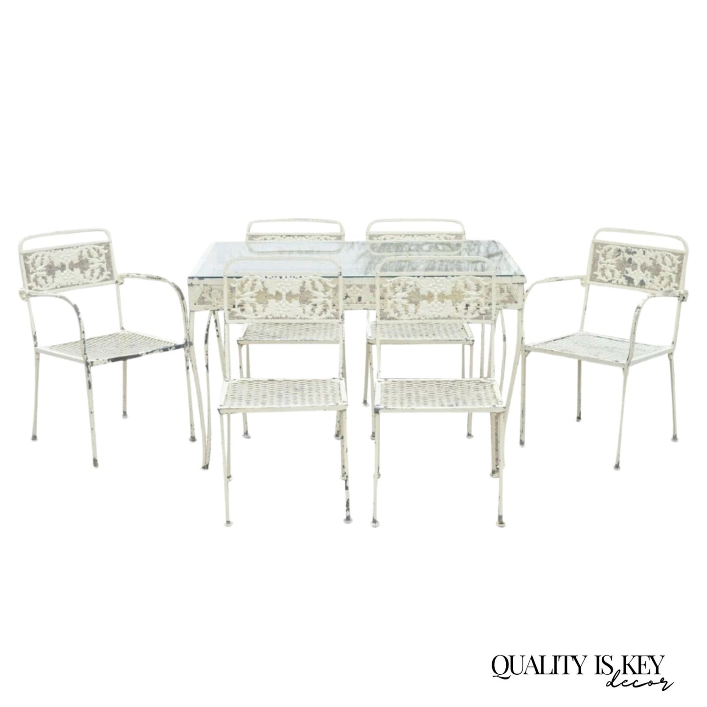 Vintage Victorian Grapevine Wrought Iron Garden Patio Dining Set - 7 Pc Set