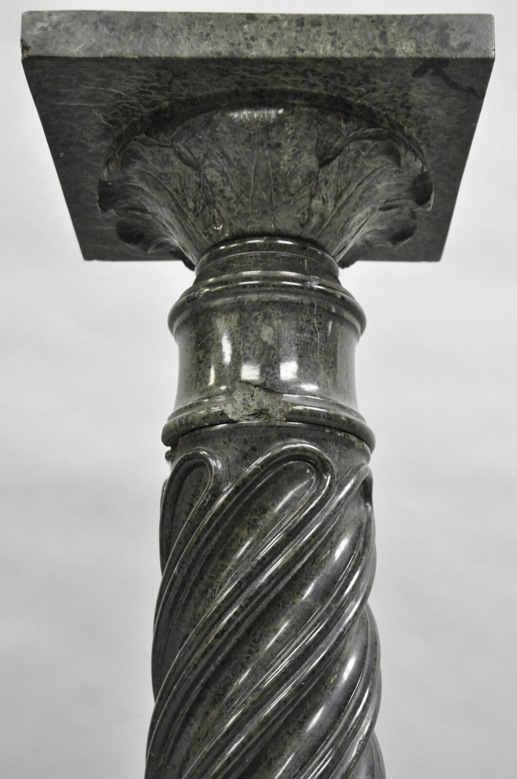 Antique Italian Green Marble Empire Classical Spiral Carved Column Pedestal