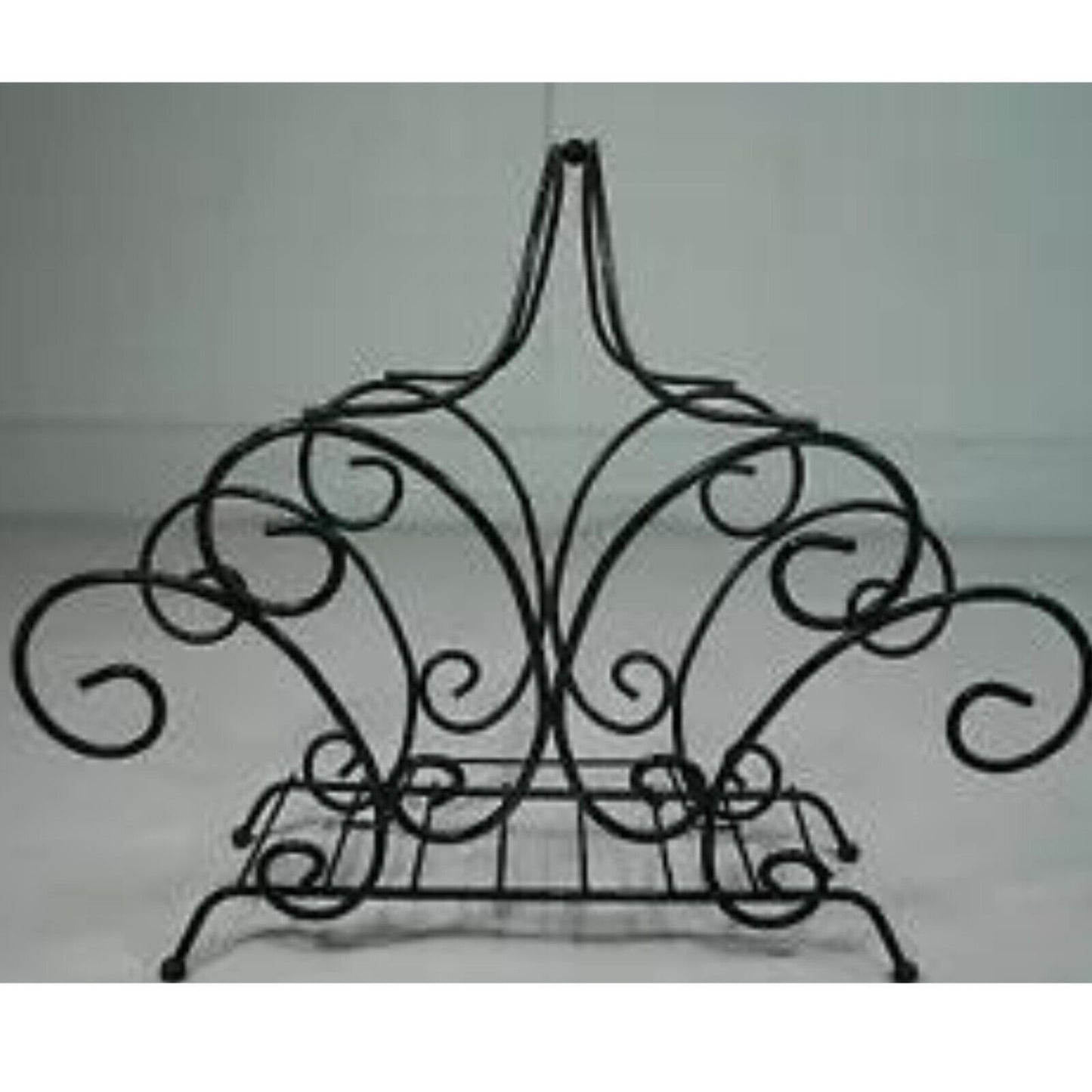 Vintage Wrought Iron Scrolling Hollywood Regency Whimsical Magazine Rack Stand