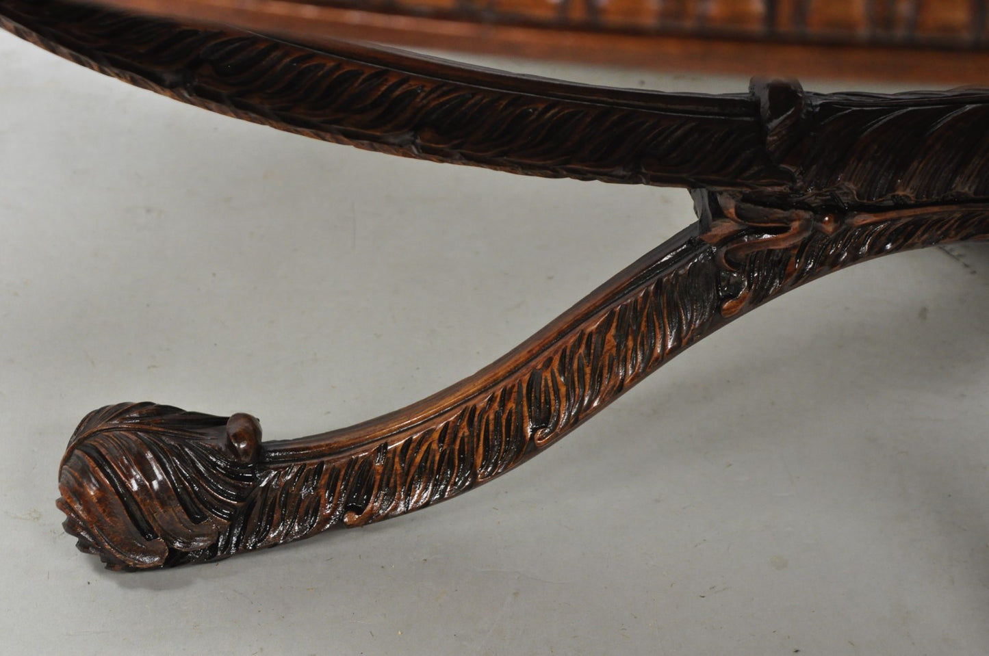 Antique Grosfeld House French Regency Plume Carved Mahogany Marble Coffee Table