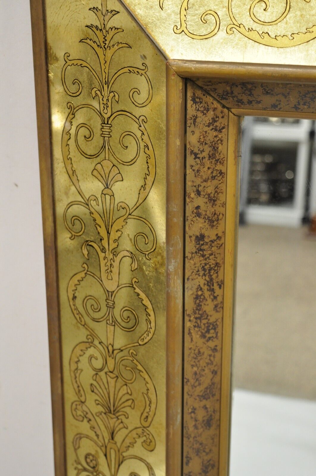 Vintage Hollywood Regency Gilt Gold Leaf Italian Style Rectangular Wall Mirror