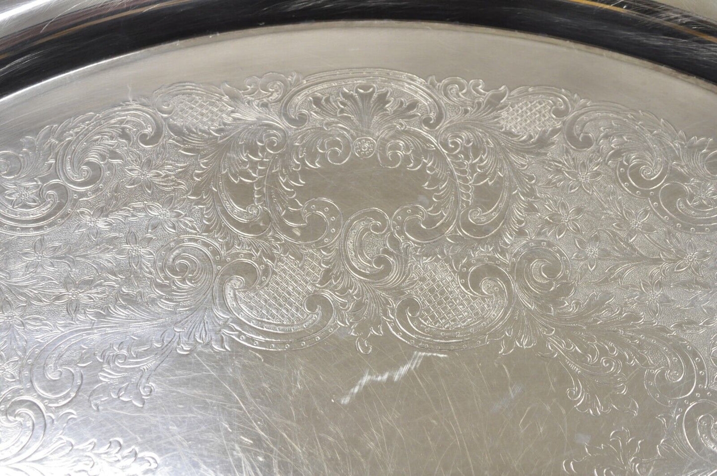 Vintage Poole Silver Co Lancaster Rose 30" Victorian Style Serving Platter Tray