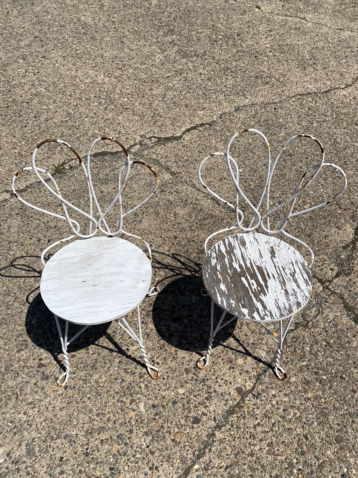 Antique French Bistro Twisted Wrought Iron Ice Cream Parlor Chairs - a Pair