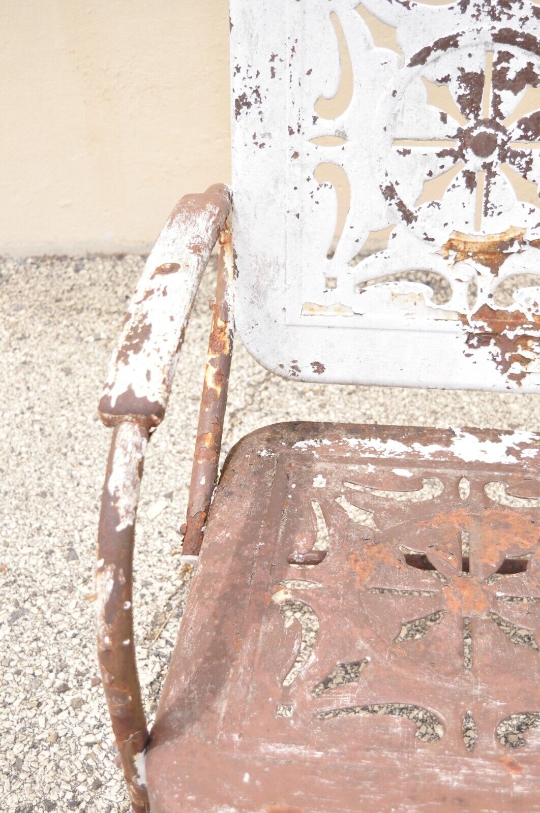 Antique Art Deco Basketweave Brown Distress Paint Bouncer Garden Lounge Chair