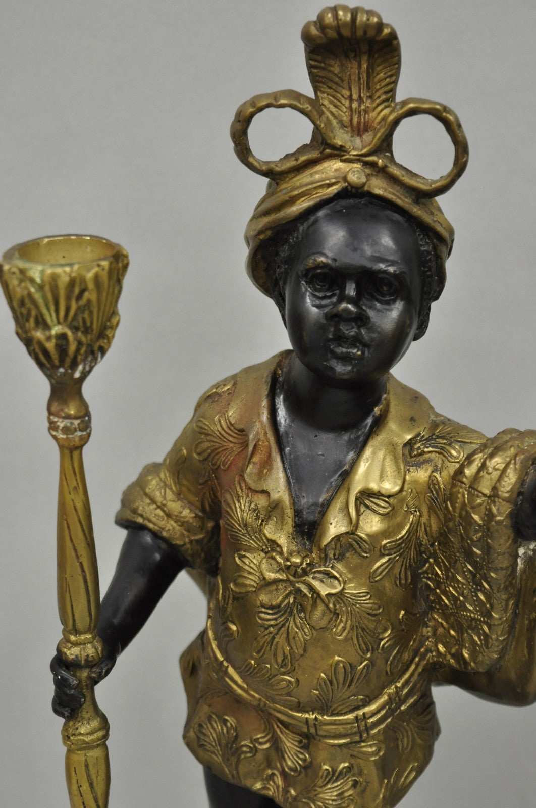 Vintage Moorish Venetian Blackamoor Figural Bronze Candelabra Candle Holder Pair