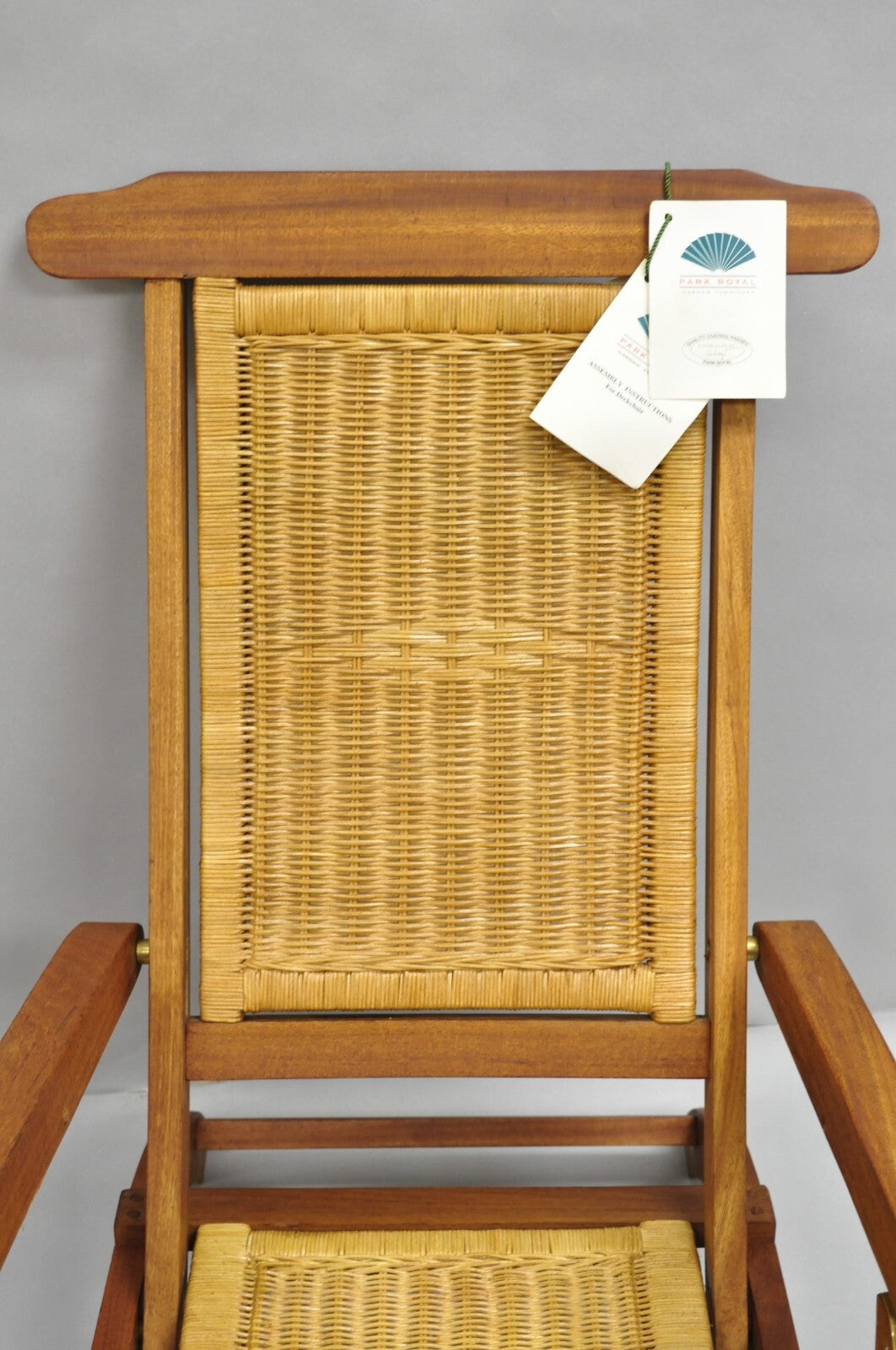 Park Royal British Colonial Hardwood & Wicker Plantation Folding Deck Chair Pair