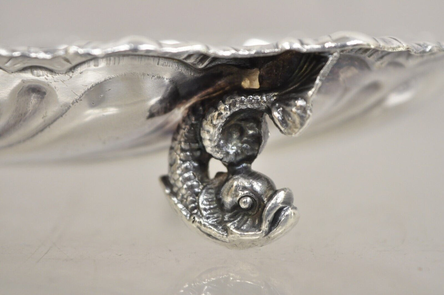 Vintage English Victorian Silver Plated Clam Shell Trinket Dish On Dolphin Feet