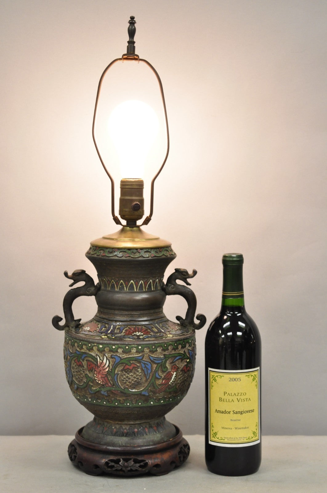 Antique Chinese Porcelain Enamel Bronze Oriental Cloisonne Champleve Table Lamp