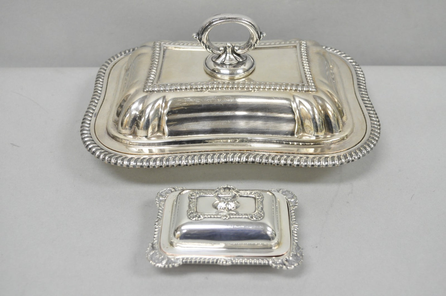 Vintage Miniature Sheffield England Silver Plated Covered Serving Dish Platter