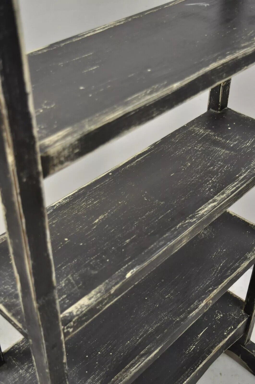 French Country Provincial Black & White Distress Painted Bookcase Display Stand