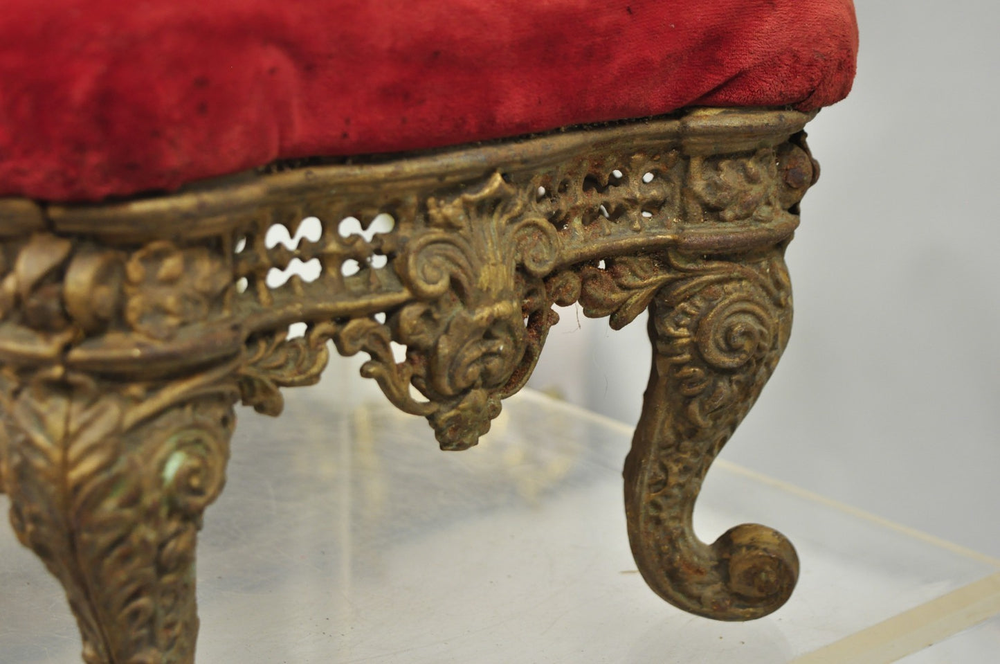 Antique Victorian Cast Iron Ornate Gold Heavy Metal Petite Footstool Ottoman
