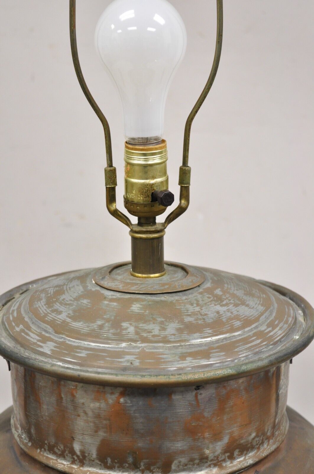 Antique Arts & Crafts Large Hand Hammered Copper Metal Twin Handle Milk Jug Lamp