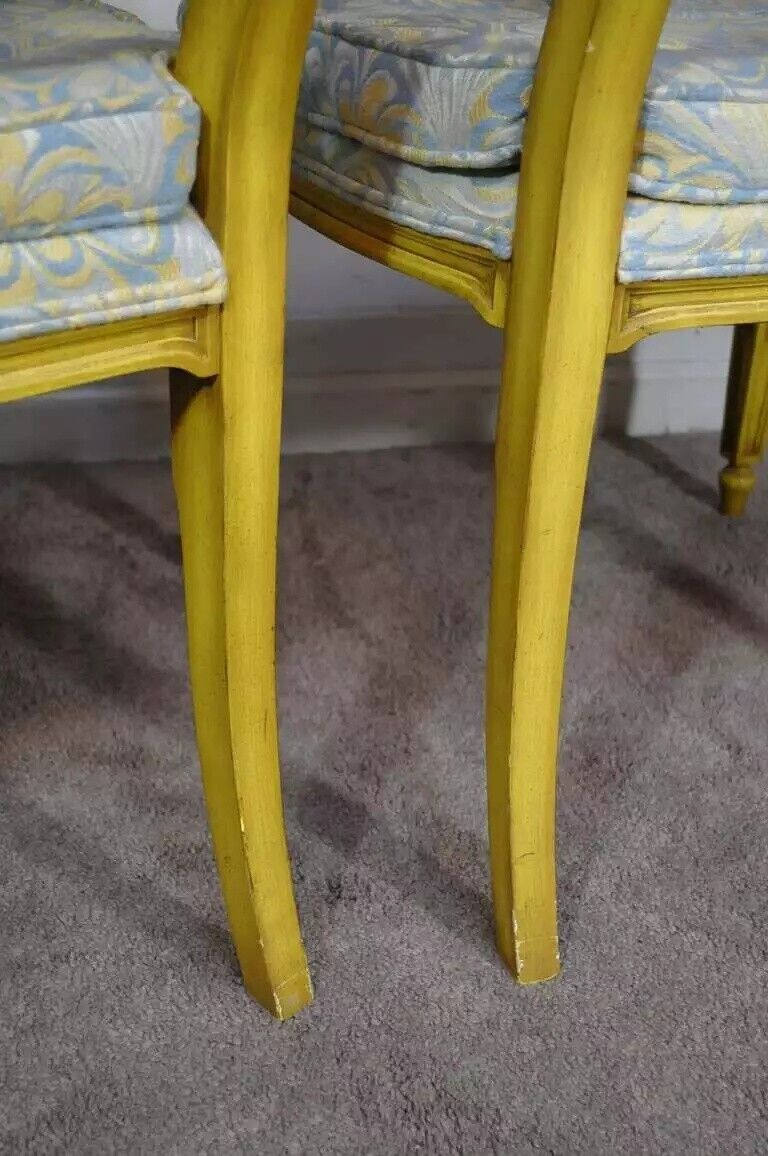 Vintage French Regency Louis XVI Yellow Carved Wood Dining Chairs - Set of 6