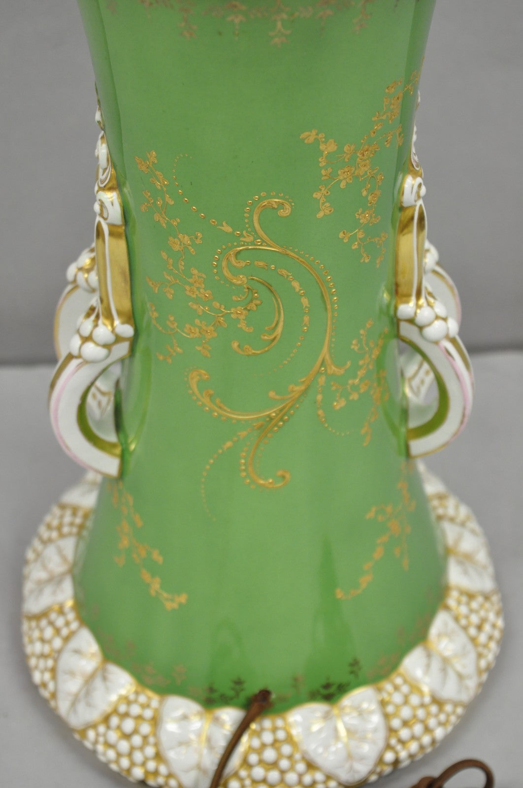 Antique Victorian Green Austrian Porcelain Hand Painted Flower French Table Lamp