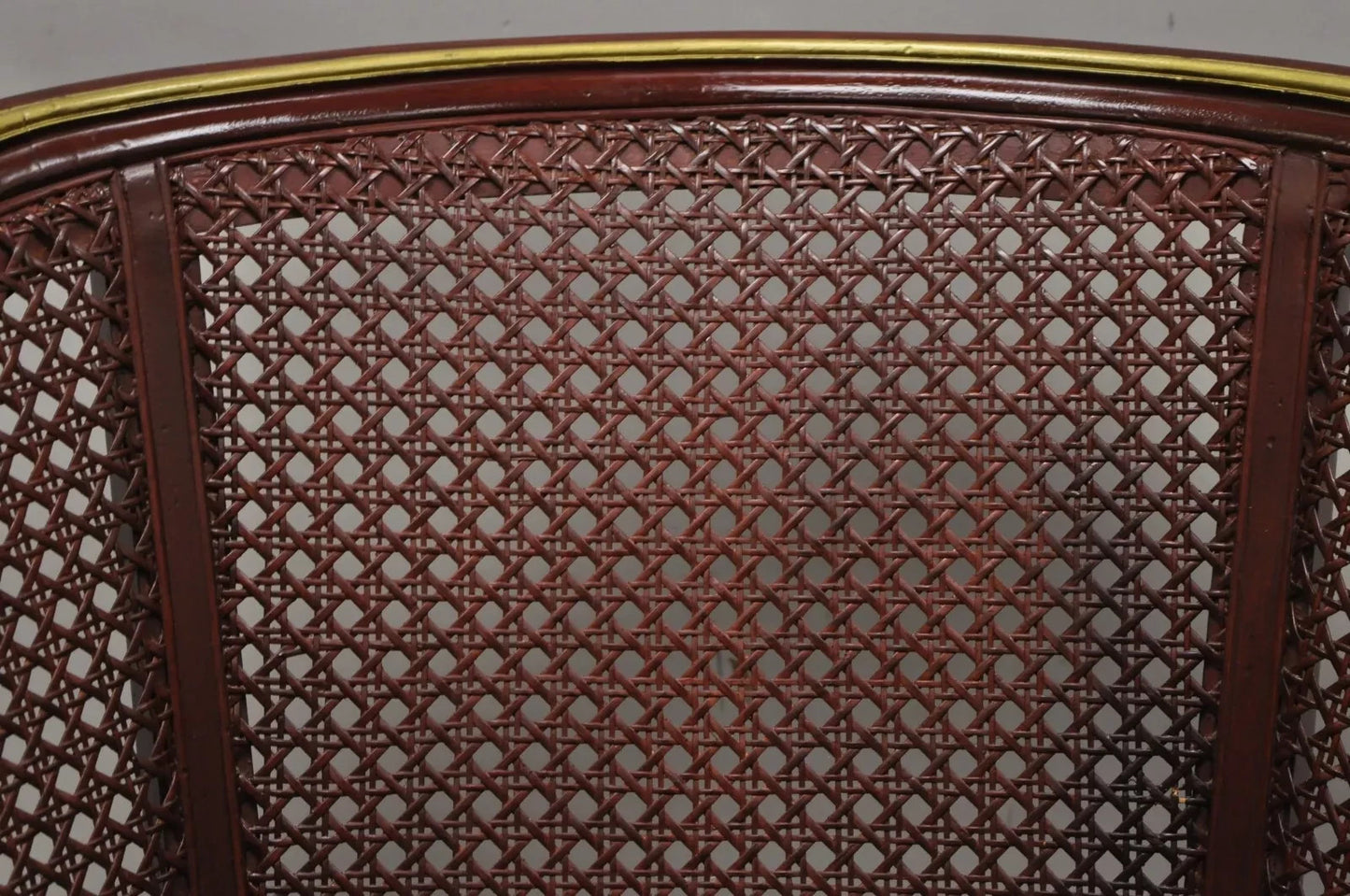 Vintage French Louis XV Style Red Lacquer & Gold Cane Bergere Lounge Club Chair
