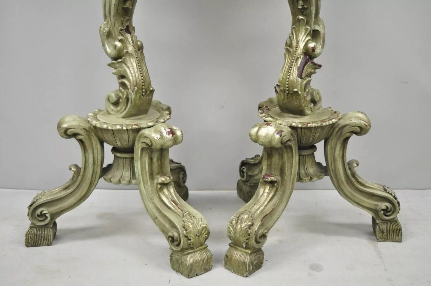 Italian Baroque Style Marble Top Figural Bearded Man Pedestal Stands - a Pair
