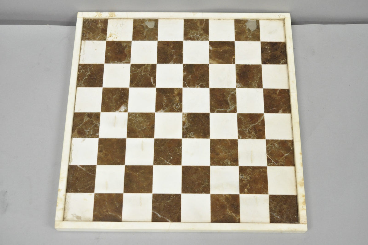 Vintage Mid Century Modern Mosaic Brown Marble Stone Chess Game Checkerboard