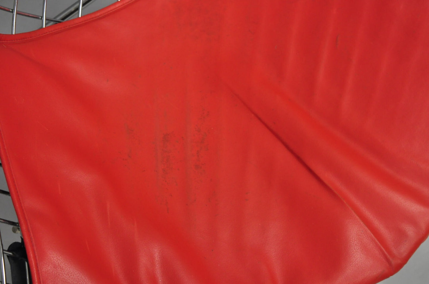 Knoll Style Bertoia Chrome Wire Metal Diamond Lounge Chair With Red Cushion