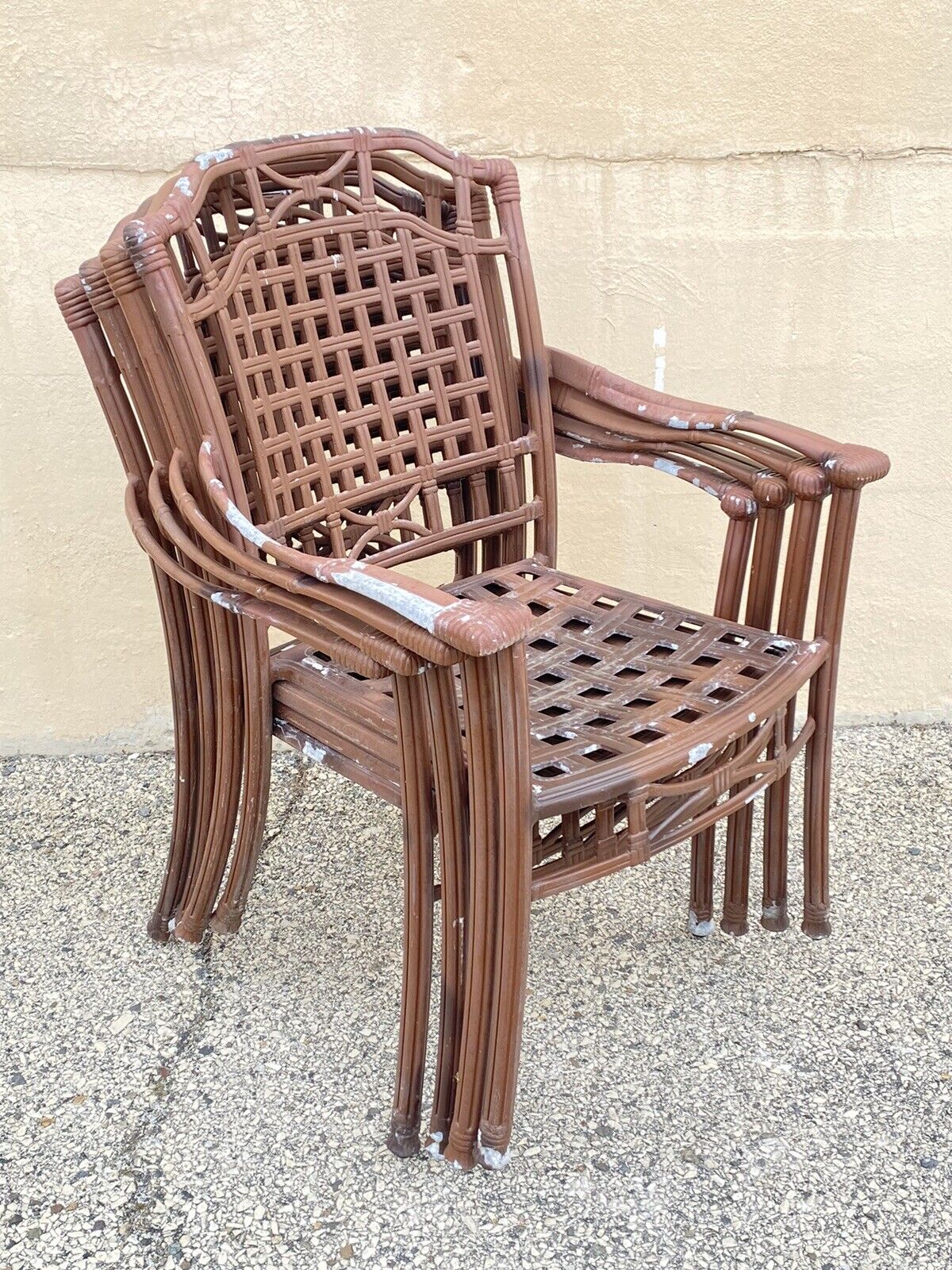 Cast Aluminum Basket Weave Lattice Rattan Patio Outdoor Chairs (B) - Set of 4