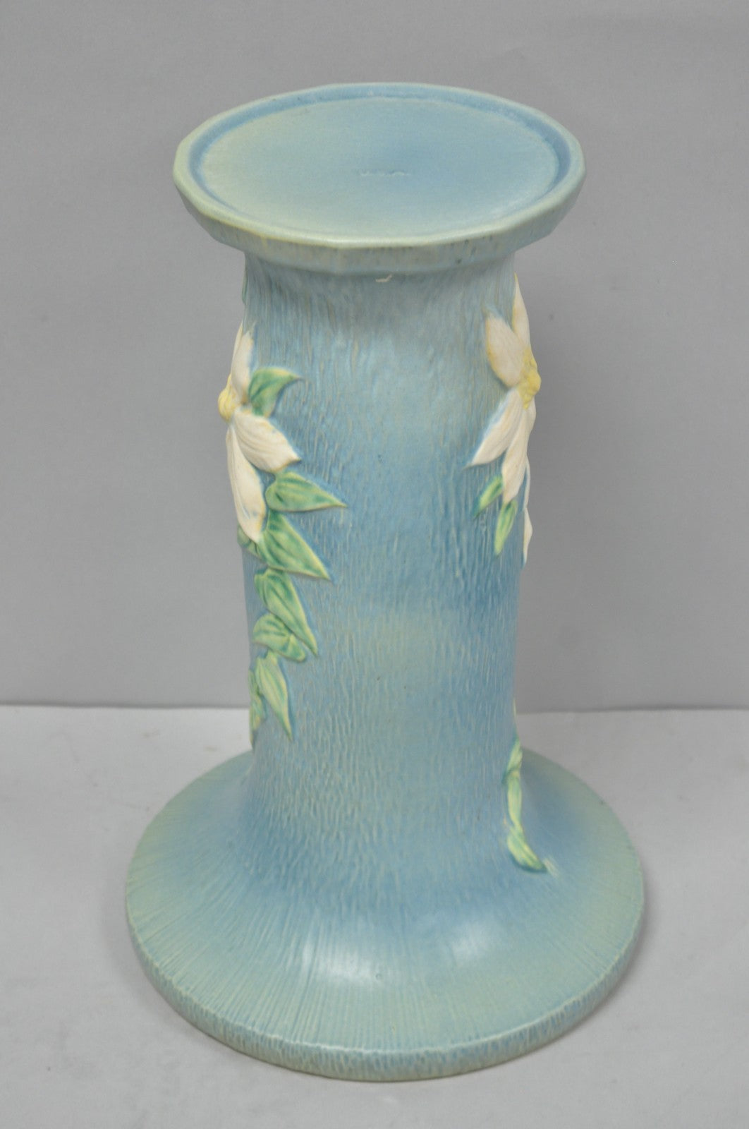 Vintage Roseville USA Blue Clematis Flower Art Pottery Jardiniere Pedestal Base