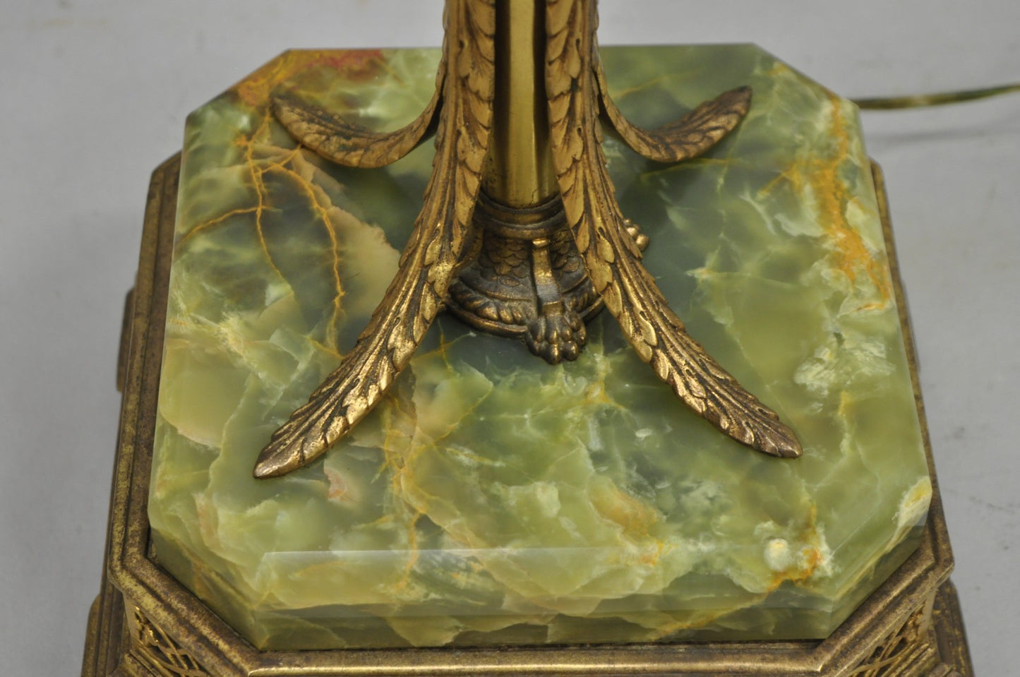 Antique Art Deco Brass & Green Onyx Pole Floor Lamp by Mutual Sunset Lamp Co.