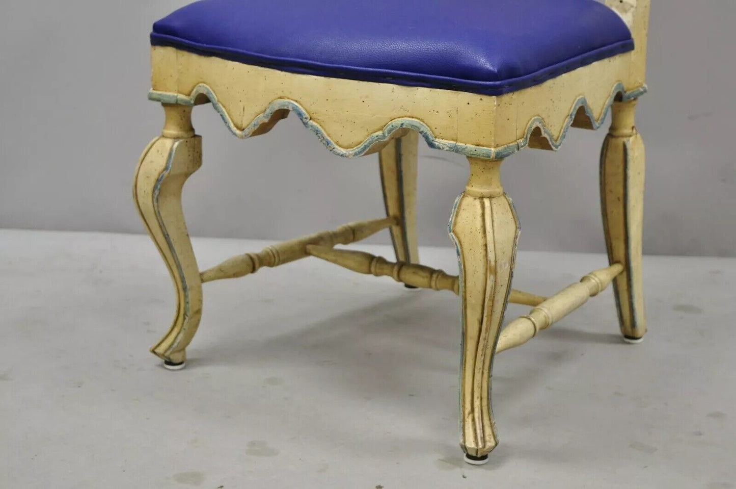 Vintage French Hollywood Regency Cane Pretzel Back Cream Dining Chair - Set of 6