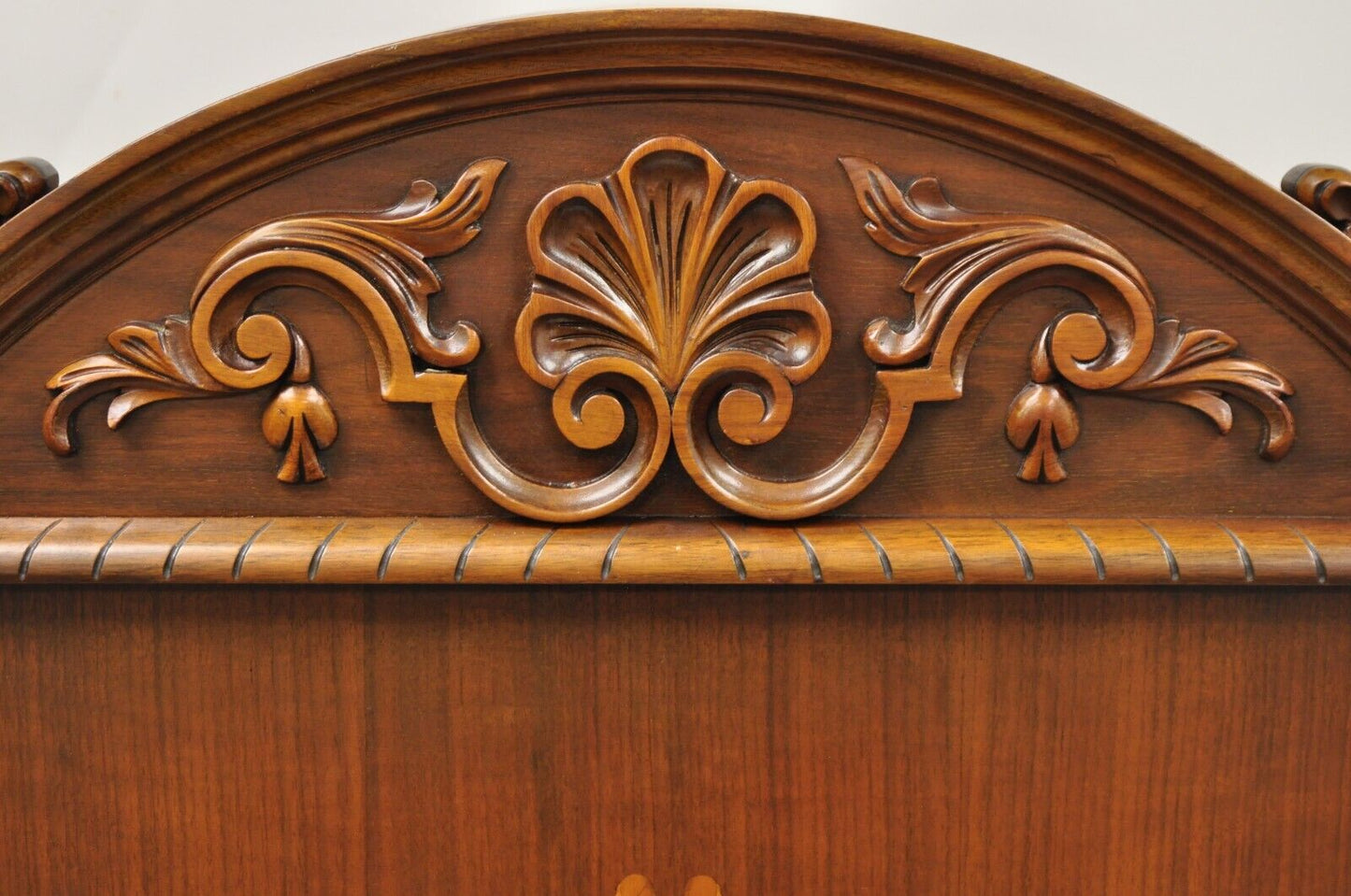 Antique French Renaissance Carved Walnut Floral Inlay Blind Door China Cabinet