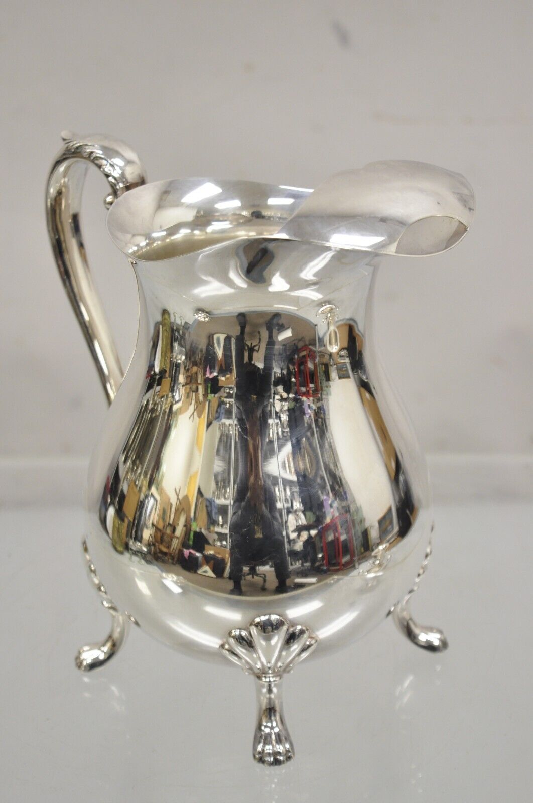 Vintage Crescent Victorian Silver Plated Bulbous Water Pitcher on Paw Feet