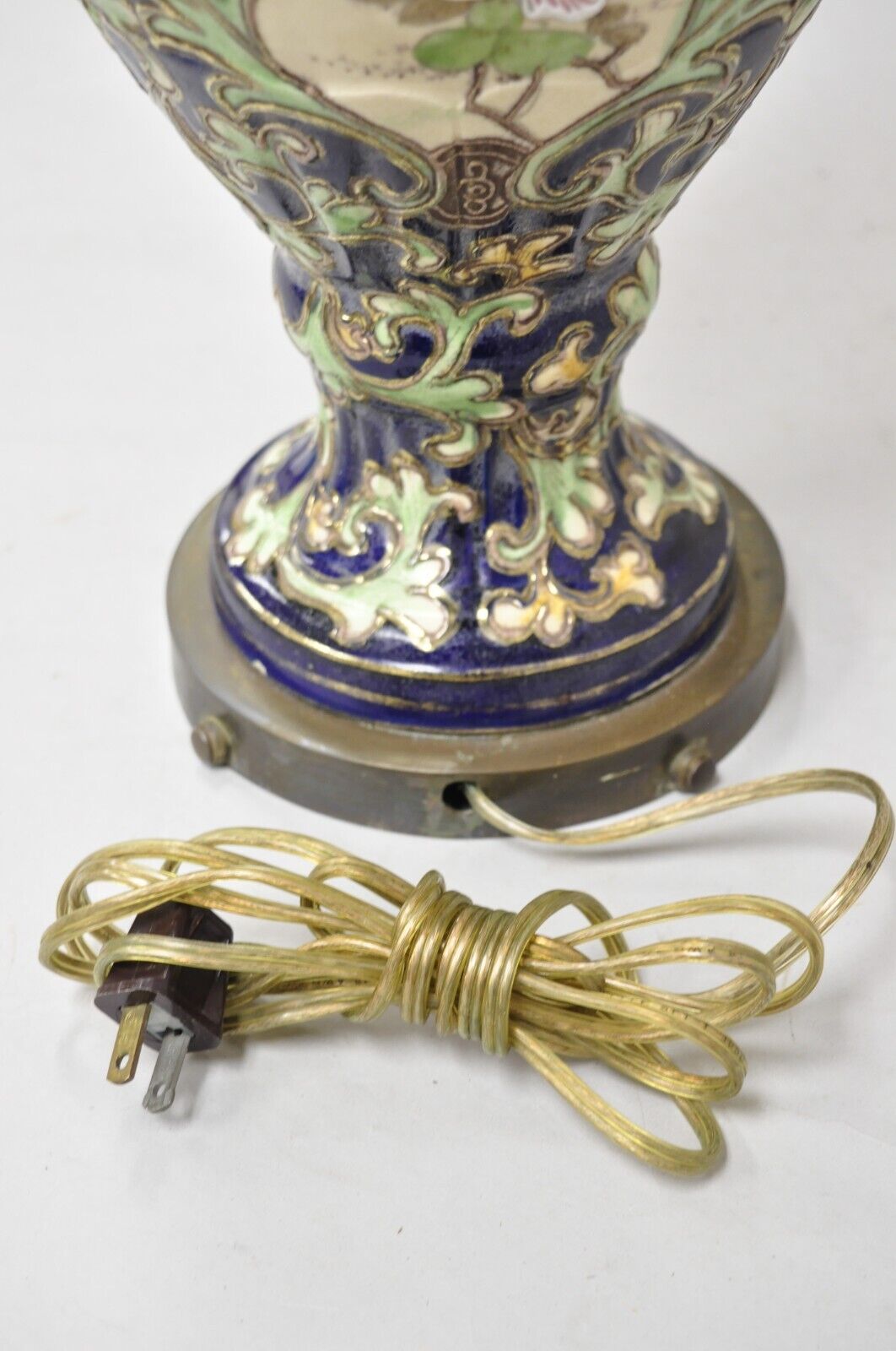 Antique Japanese Chinoiserie Blue Floral Porcelain "Wiseman" Large Table Lamp