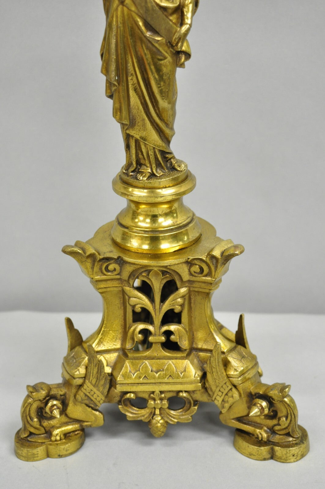Antique French Empire Renaissance Bronze Maiden Candlestick Table Lamp