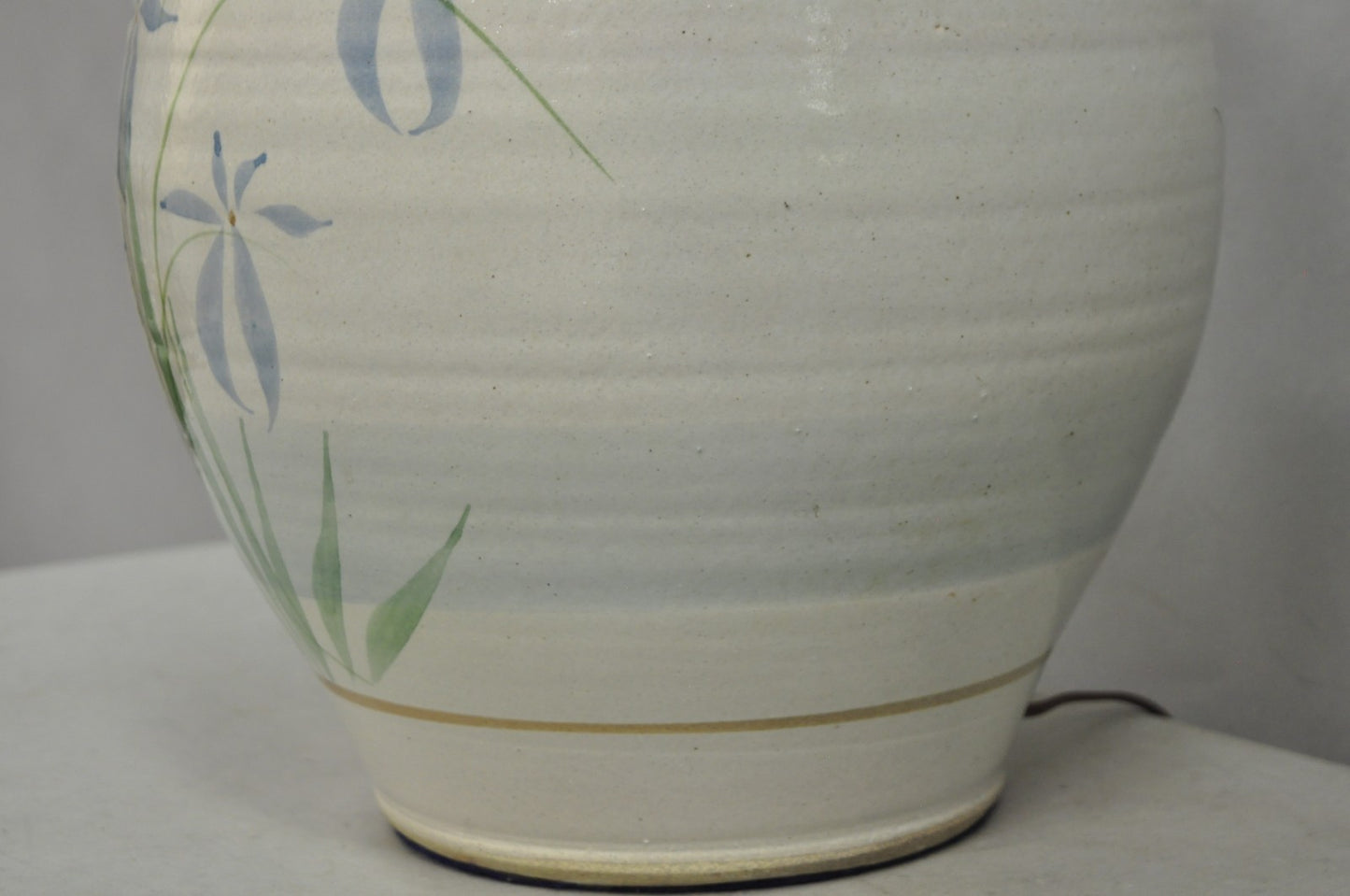 Vintage French Country Large Blue Flower Stoneware Pottery Vase Table Lamp